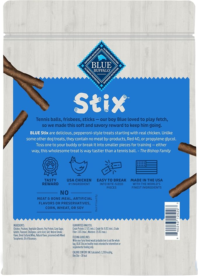 Blue Buffalo Chicken Stix Pepperoni-Style Dog Treats, Soft & Meaty Dog Snacks Made in the USA with Real Chicken & Natural Ingredients and Enhanced with Vitamins, Minerals, & Other Nutrients, 24 oz.