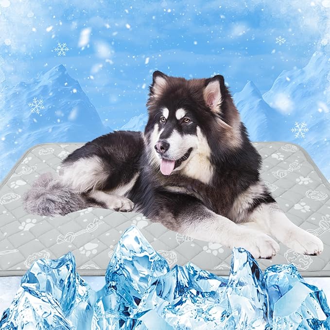 MH MYLUNE HOME Self Cooling Mat for Large Dog, 39”x59” Cool-Chill Cooling Fiber & Endothermic Color Changing Pet Cooling Pad, Foldable & Washable Non-Toxic Summer Pet Blanket