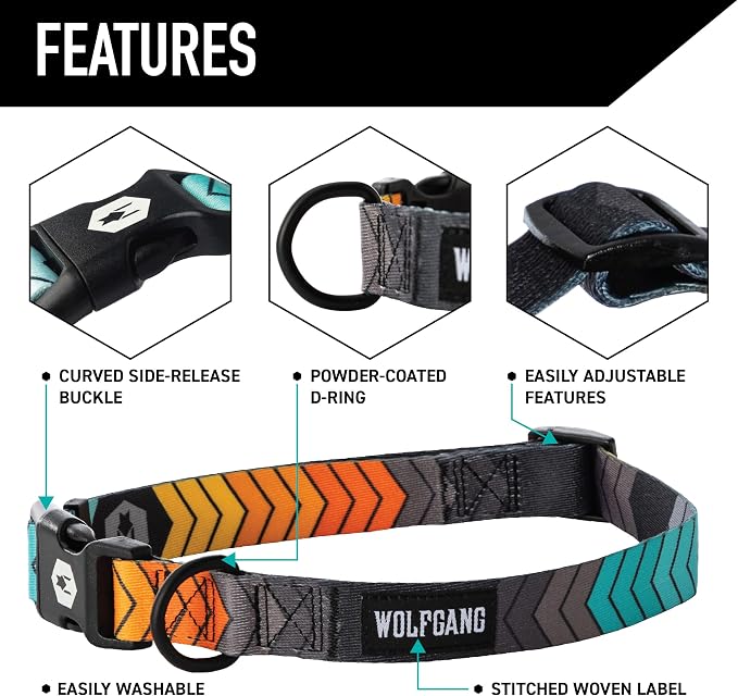 Wolfgang Heavy Duty, Adjustable Dog Collar with Quick Release Nylon Buckle for Walking & Training, ChevTech Print, Large