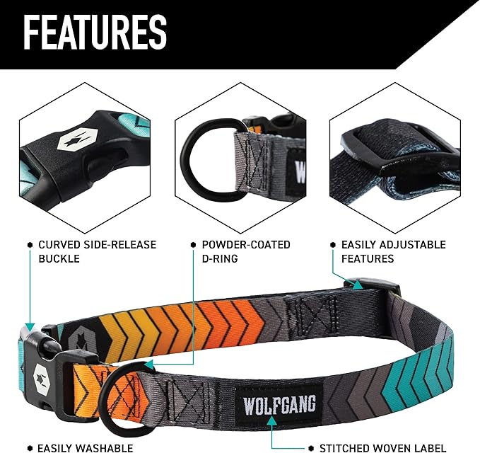 Wolfgang Heavy Duty, Adjustable Dog Collar with Quick Release Nylon Buckle for Walking & Training, ChevTech Print, Small