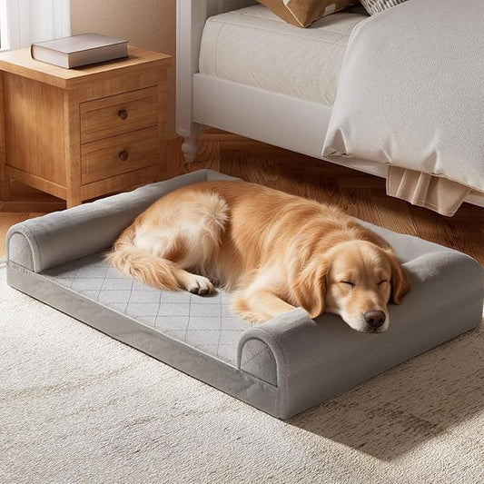 Simple Trending Dog Bed for Large Dogs, Orthopedic XL Pet Bed with Sides, Waterproof Egg Crate Foam Couch Sofa with Removable Cover and Anti-Slip Bottom, Grey