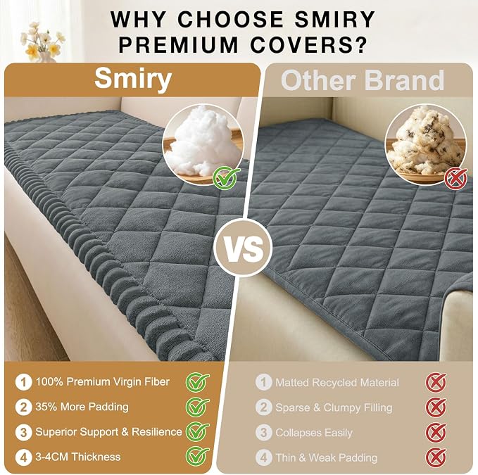 Smiry Couch Cover for Dogs, Non Slip Washable Pet Sofa Protector for Large Dogs, Cats, Fuzzy Plush Sofa Covers for 2 Cushion Couch, Against Fur, Dirt & Scratch Resistant, Dark Grey, 27.6"×47"