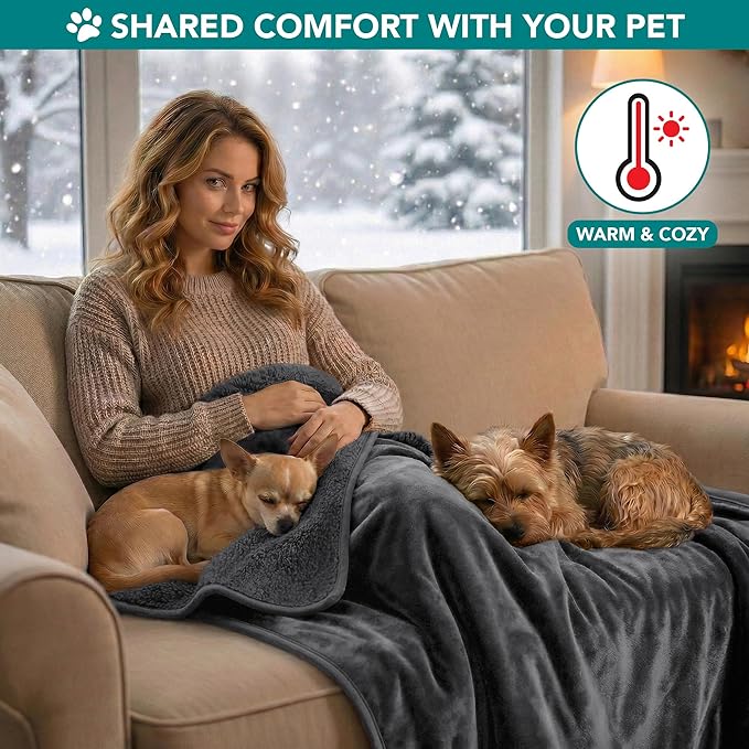 PetAmi Premium Waterproof Dog Blanket for Medium Large Dogs, Reversible Sherpa & Flannel Fleece, Leakproof Pet Throw for Couch Protection, Soft Plush Furniture Protector for Cats, Washable, 40x60 Grey