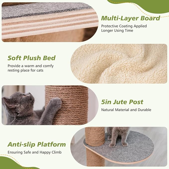 Cat Tree Floor to Ceiling, Adjustable Height 82-120 in, 6-Level Cat Tower with Hammock & Perch, Scratching Post, Stable & Solid Structure and Neutral Color Fit Home Decor
