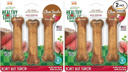 Nylabone Healthy Edibles Natural Dog Chews, Long Lasting Bones for Dogs, Roast Beef Flavor Dog Treats, Small (3 Count) (Pack of 2)