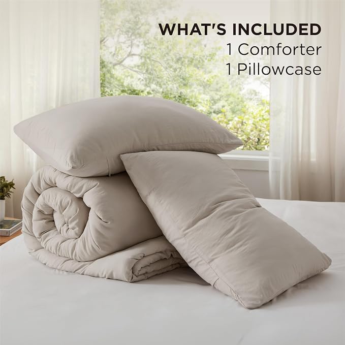 Bedsure Twin/Twin XL Comforter Set, Muted Linen Soft Prewashed Bedding for All Seasons, 2 Pieces GentleSoft Bed Set, 1 Lightweight Comforter (68"x88") and 1 Pillowcase (20"x26")