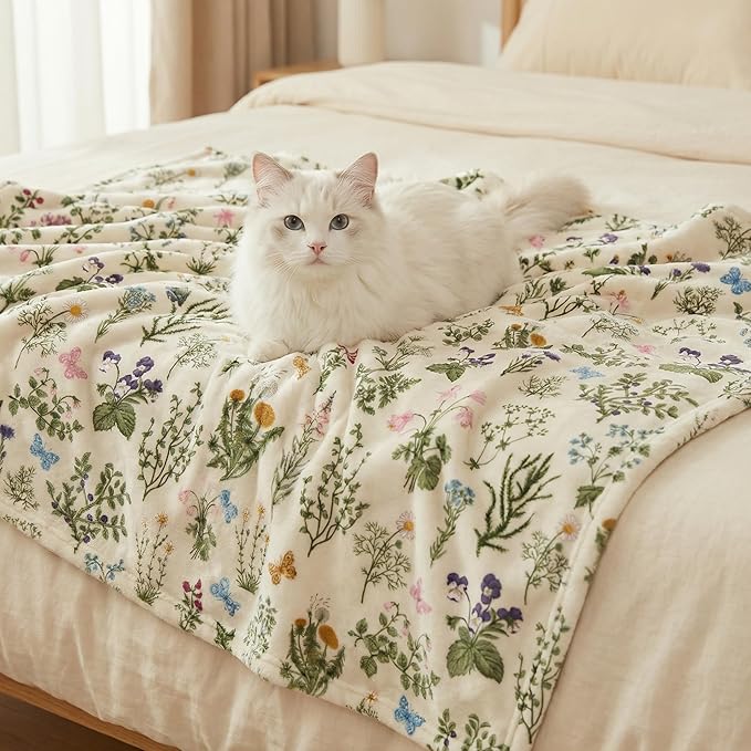 Horaldaily Pets Flannel Blanket, Spring Summer Plants Wild Flowers Soft Fuzzy Fluffy Plush Cozy Fleece Premium Blankets for Dog Cat Puppy Kitten Couch Protection, 30x40