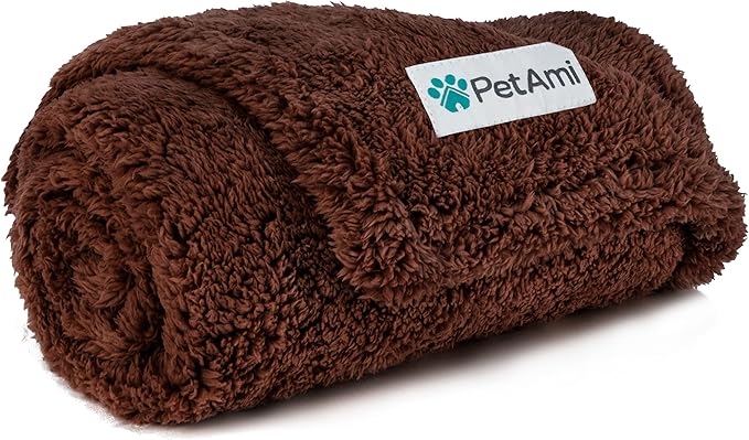 PetAmi Fluffy Waterproof Dog Blanket for Couch and Bed, Reversible Sherpa Pet Throw, Pee Proof Furniture Protector Sofa Cover, Washable Cat Blanket for Small Medium Dogs and Cats (Brown, 29x40)
