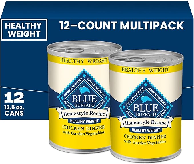 Blue Buffalo Homestyle Recipe Healthy Weight Chicken Dinner with Garden Vegetables Paté Natural Wet Dog Food, Made with Natural Ingredients, Vitamins & Minerals, 12.5-oz. Can (12 Count)