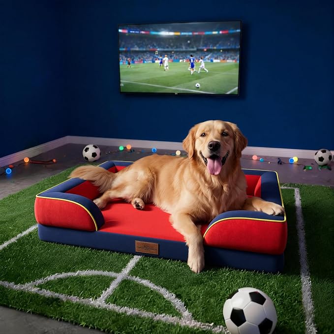 Comfort Expression Orthopedic Dog Bed for Extra Large Dogs 42x30 Inch, Waterproof Egg Crate Foam XL Pet Bed with Bolsters, Dog Couch with Washable Cover & Non-Slip Bottom, Kansas