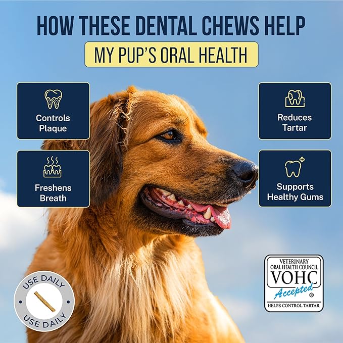 Tartar Shield® Soft Rawhide Dental Chews for Large Dogs | VOHC Accepted | Reduces Tartar, Controls Plaque & Freshens Breath | Vet Recommended | Bacon Flavor | USA Made | 8 Count