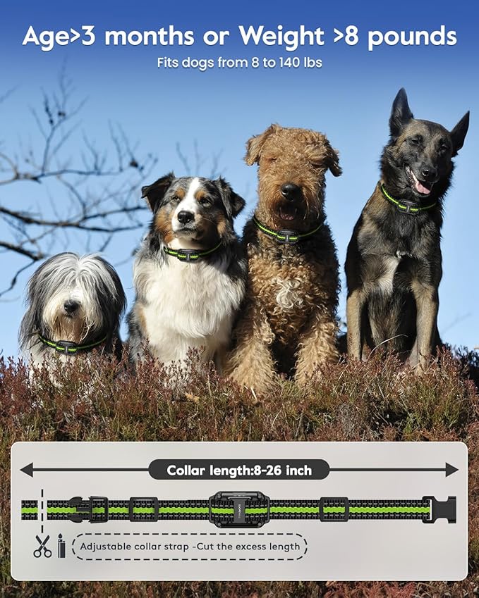 SLOPEHILL Dog Training Collar with Remote, 4200FT Electric Shock Collar,Waterproof E-Collar with Beep, Vibration, Shock, Flash Light and No Shock Mode, Fit for 8-140lbs Small Medium Large Dogs (Green)