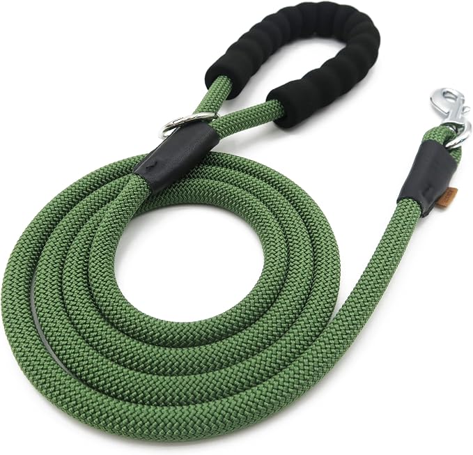 Dog Leash, Braided Rope Traction – Walking Training Lead for Medium/Large Dogs ((1/2") x 6FT, Dark Green)
