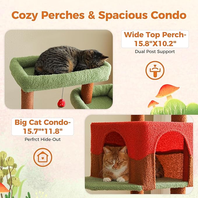 69” Cat Tree for Indoor Cats Large Adult, Multi-Level Cat Tower with Scratching Post, Dual Top Perches, Big Hammock, 2 Condos & Bat Toy Ball, Cat Furniture for Multi-Cat Households, Brown