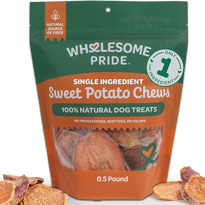Wholesome Pride Healthy Sweet Potato Chews – Sensitive Stomach Dog Treats, No Preservatives, Single-Ingredient, No Grain, 8 oz