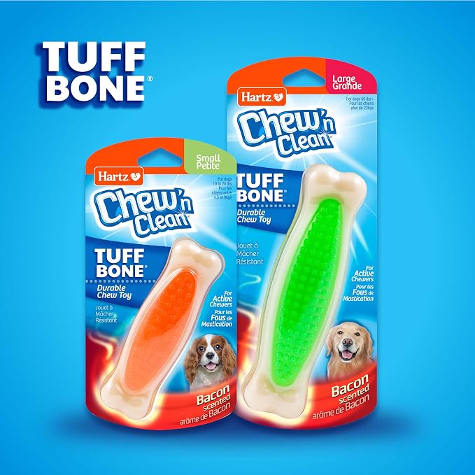 Hartz Chew 'n Clean Tuff Bone Bacon Scented Dental Dog Chew Toy - Large (Pack of 2)