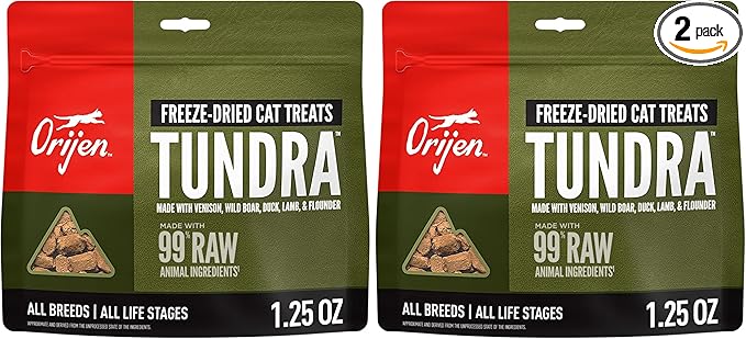 ORIJEN Tundra Freeze Dried Cat Treats, Grain Free Treats for Cats, WholePrey Ingredients, 1.25oz (Pack of 2)