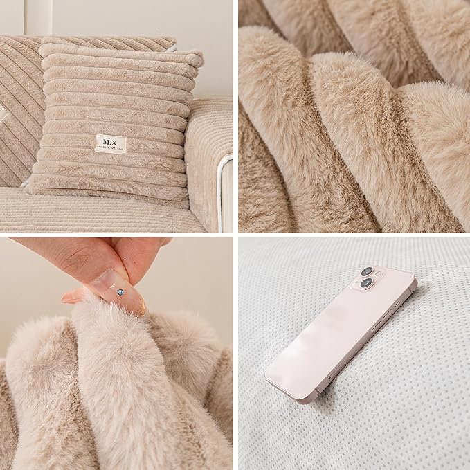 Plush Warm Sofa Covers Washable, Sectional Couch Covers for Loveseat Pet Friendly, Funny Fuzzy Couchs Cover for Dogs, Non-Slip Dog Couch Cover Protector(1PC, Khaki, 35.4"×63")