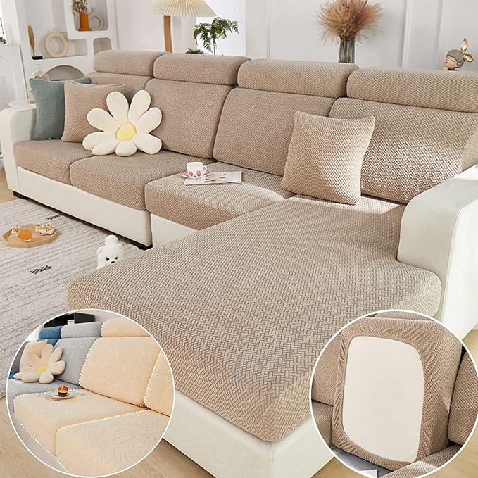 Yoovat Couch Cushion Covers for Sofa Couch Covers Wear-Resistant Universal Sofa Cover Washable Stretch for Sectional Slipcovers (Texture-Light Coffee,Large Triple Seat Cover)