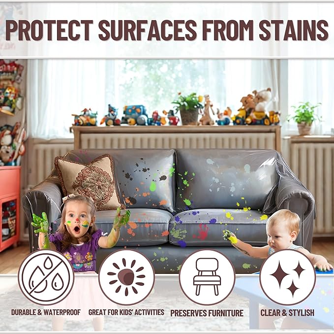 Evelots Clear Plastic Loveseat Cover - Thick Heavy Duty Vinyl 2 Seat Sofa Cover for Protection Against Cat & Dog Clawing - Stain & Dust Protector - Waterproof Slipcover for Moving & Storage