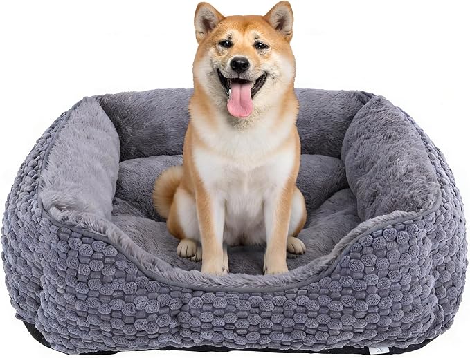 Plush Dog Bed Large, Dark Grey, Machine Washable, Dog Beds Sofa with Pillow Support, 30x24Inch, Corn Kernel Design, Non-Slip Bottom, Thick PP Cotton Padding