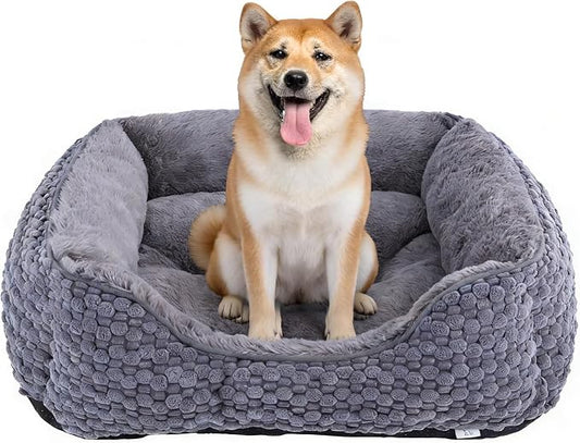 Plush Dog Bed Large, Dark Grey, Machine Washable, Dog Beds Sofa with Pillow Support, 30x24Inch, Corn Kernel Design, Non-Slip Bottom, Thick PP Cotton Padding
