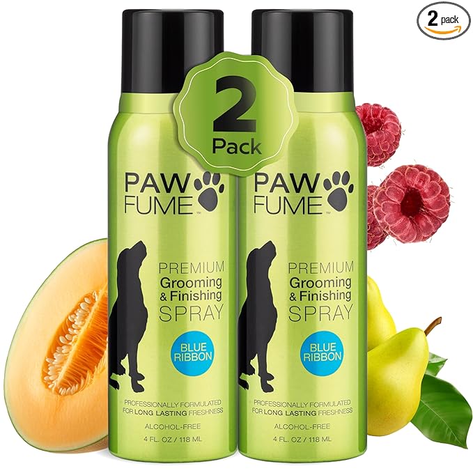 PAWFUME Dog Perfume Spray for Grooming, Blue Ribbon, 2-Pack – Keep Your Pup Fresh All Day – Probiotic, Alcohol-Free, Detangling & Moisturizing – Salon-Quality Dog Spray Deodorizer Perfume