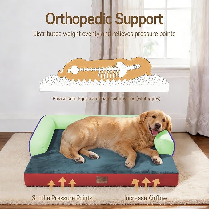 Comfort Expression Large Dog Bed Orthopedic -Washable XL Dog Beds Waterproof Pet Couch Memory Foam Sofa Bolster with Removable Cover - 42 x 30