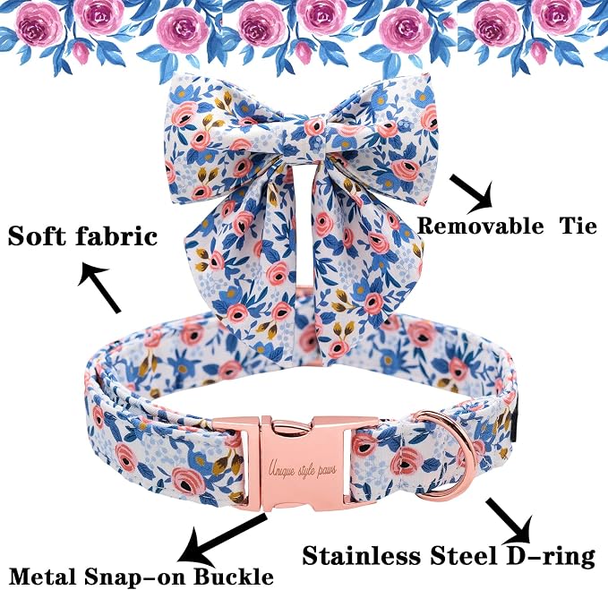 Unique style paws Dog Collar with Tie Adjustable Blue Bowtie Puppy Collars for Small Medium Large Dogs and Cats-S