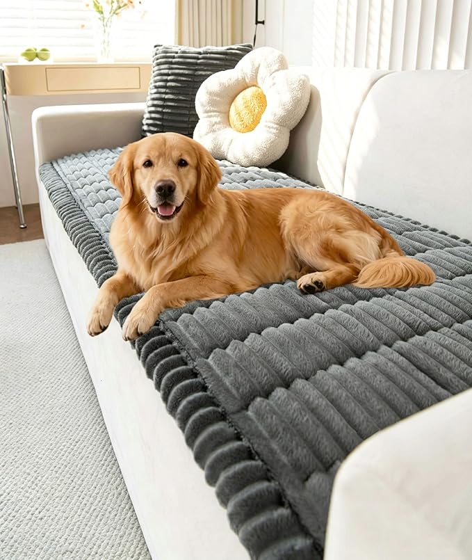 OTOB Dog Couch Covers for 3 Cushion Washable Non Slip Plush Pet Friendly Bed Mat Sofa Cover for Dogs, All Seasons Cozy Soft Fuzzy Furniture Protector Sofa Slipcovers (Dark Gray, 27.6" x 59.1")