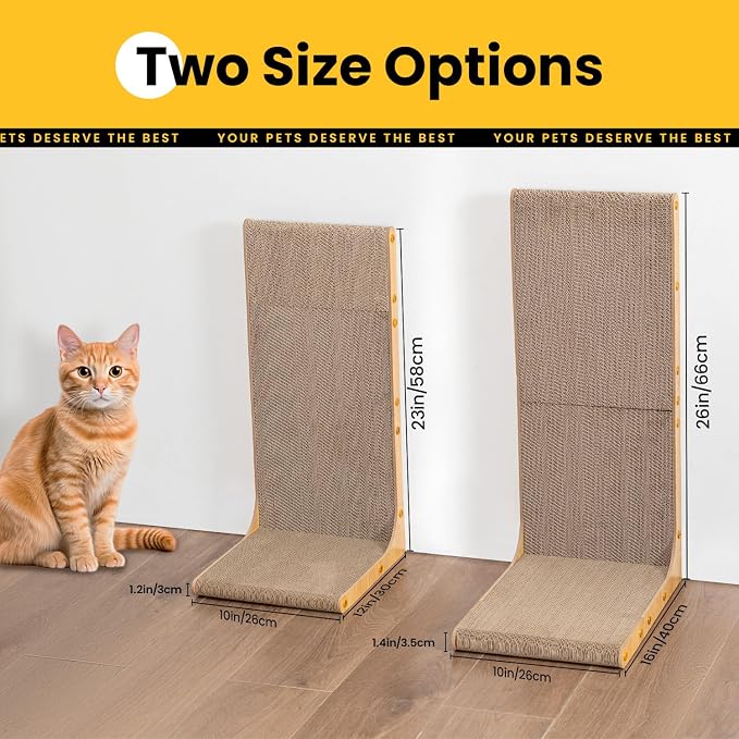 Conlun Cardboard Cat Scratcher, 23" L-Shaped Scratch Pad, Vertical Wall-Leaning Scratching Board to Protect Furniture for Indoor Cats,Wood Grain Large