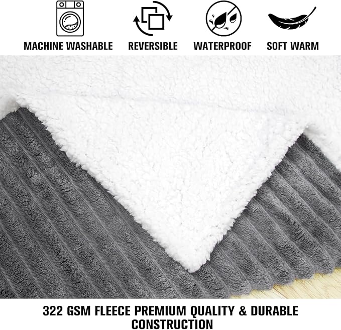 Waterproof Dog Blanket Soft Pet Cat Blanket Cozy Calming Sherpa Corduroy Fleece Blanket Reversible Furniture Bed Protector for Small Dogs Machine Washable Puppy Blanket, Drak Grey 30x40 in
