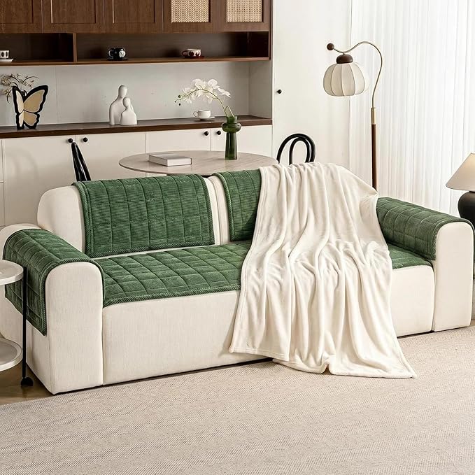 Couch Covers for Dogs Washable, 27.6"x82.7" Non Slip Couch Covers for Loveseat Sofa Pet Friendly, Soft Fuzzy Sofa Covers for Pet, Dog Couch Cover Furniture Protector(1PC,Green)