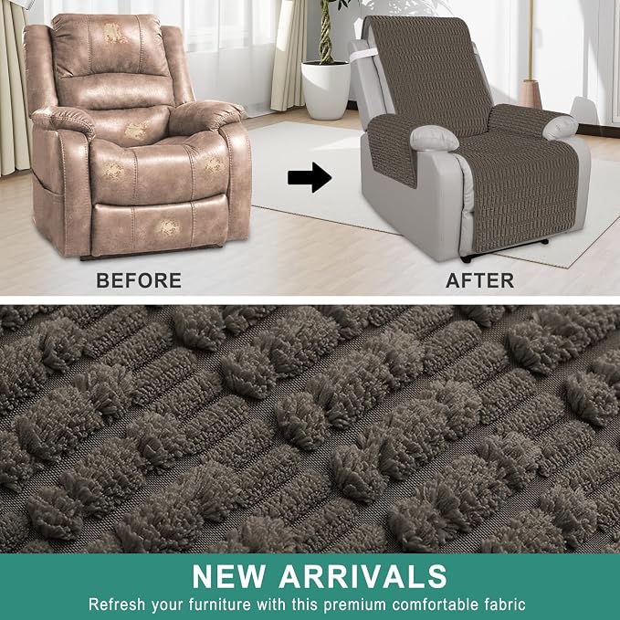 Foxdecor Recliner Chair Covers, Recliner Cover Non-Slip Chair Covers, Washable Recliner Couch Cover Furniture Protector, Cover for Recliner Chair with Elastic Straps. (Chocolate, 30" W)