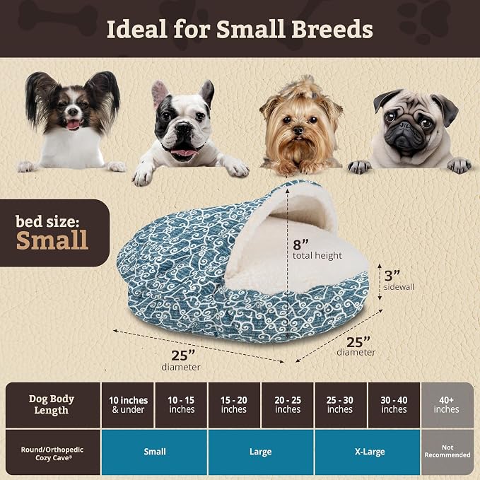 Snoozer Cozy Cave Dog Bed - Indoor Dog Bed with Cover Cave, Covered Calming Burrow for Small Sized Pets with Blanket Attached, Enclosed, Removable Washable Cover - Small, Ramey Oxford