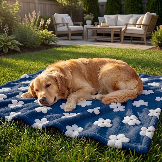 Horaldaily Pets Flannel Blanket, Navy Blue Flowers 3D Textured Soft Fuzzy Fluffy Plush Cozy Fleece Premium Blankets for Dog Cat Puppy Kitten Couch Protection, 30x40