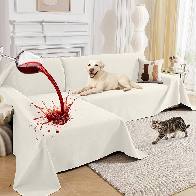 Deep Dream Sectional Couch Covers, 2 Pieces 100% Waterproof L Shaped Sofa Cover, Non Slip Couch Cover for Dogs Cats Washable, Pet Friendly Sofa Slipcovers Furniture Protector (X-Large, White)
