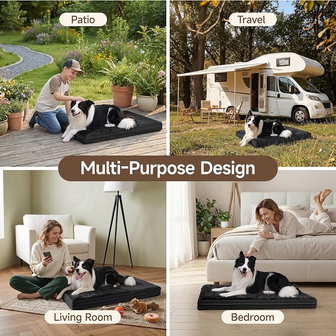 XL Waterproof Large Dog Bed, Outdoor Dog Bed for Crate, Kennel Beds Pet for Large Dogs, Waterproof, Wipeable, Anti-Slip, Washable, 41" x 27", Black