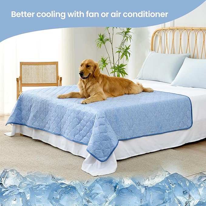 Cozy Bliss Deluxe Leakproof Cooling Blanket for Large Dogs Q-Max 0.5, Soft & Durable Washable Pet Cooling Mat for Hot Weather, Livingroom, Couch & Bed Protector for Cats, Haze Blue, 60"x80"