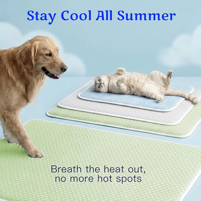 Mora Pets Dog Cooling Mat Instant Self Cooling Pad for Dogs & Cats Breathable Washable Summer Pet Cool Mat Indoor Outdoor, Puppy Cold Blanket for Floor Crate Car Travel Use Small 28'' x 22'' Green