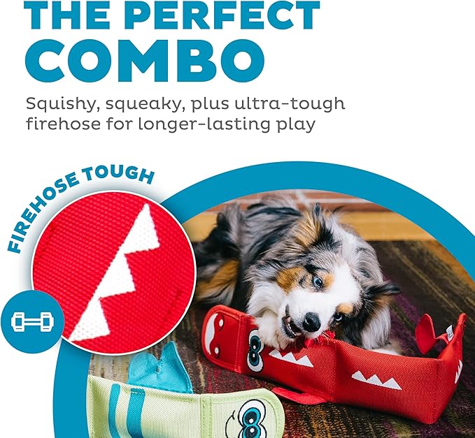 Outward Hound Fire Biterz Red Lizard, Plush Firehose Material Interactive Dog Toy, Large