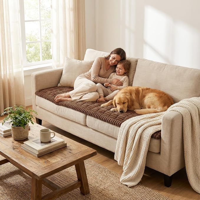 Smiry Couch Cover for Dogs, Non Slip Washable Sofa Protector for Pets, Soft Furniture Cover for Pet, Stylish Sofa Covers, Cozy Protect Against Fur, Dirt & Everyday Messes (Brown, 35.4" x 70.9")