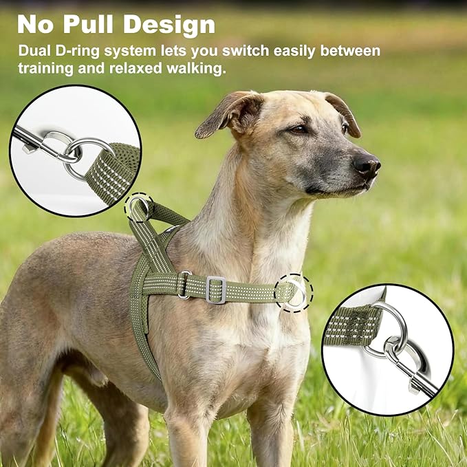 No Pull Dog Harness with Handle, Adjustable Mesh Padded Reflective Walking Harness with Front Clip for Small Medium Large Dogs – Quick Fit No Escape for Training and Hiking (Ranger Green, XL)