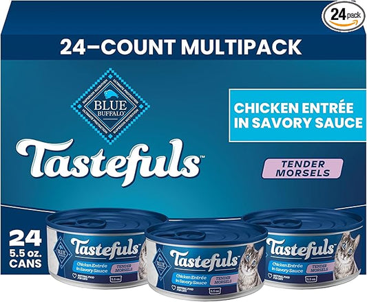 Blue Buffalo Tastefuls Natural Tender Morsels Wet Cat Food, Chicken Entrée 5.5-oz cans (Pack of 24)
