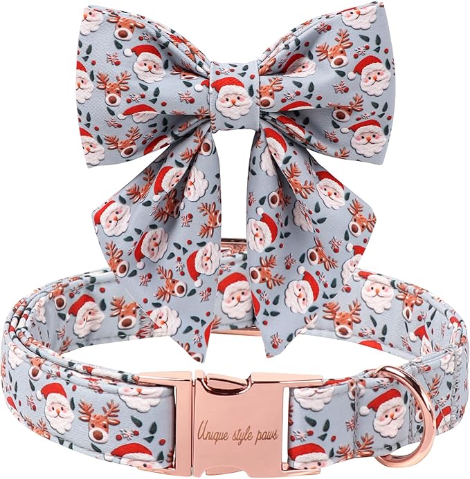 Unique Style Paws Christmas Dog Collar with Bowtie Elk Christmas Man Cotton Puppy Collars for Small Medium Large Dogs
