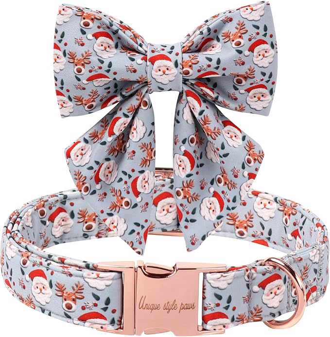 Unique Style Paws Christmas Dog Collar with Bowtie Elk Christmas Man Cotton Puppy Collars for Small Medium Large Dogs