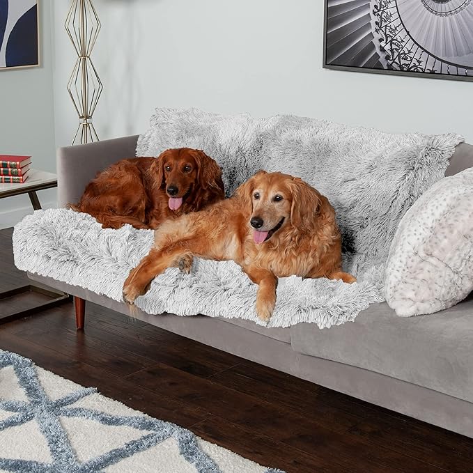 Furhaven Waterproof Throw Blanket for Dogs & Indoor Cats, Washable - Shaggy Plush Calming Long Faux Fur & Velvet Dog Blanket - Mist Gray, XL