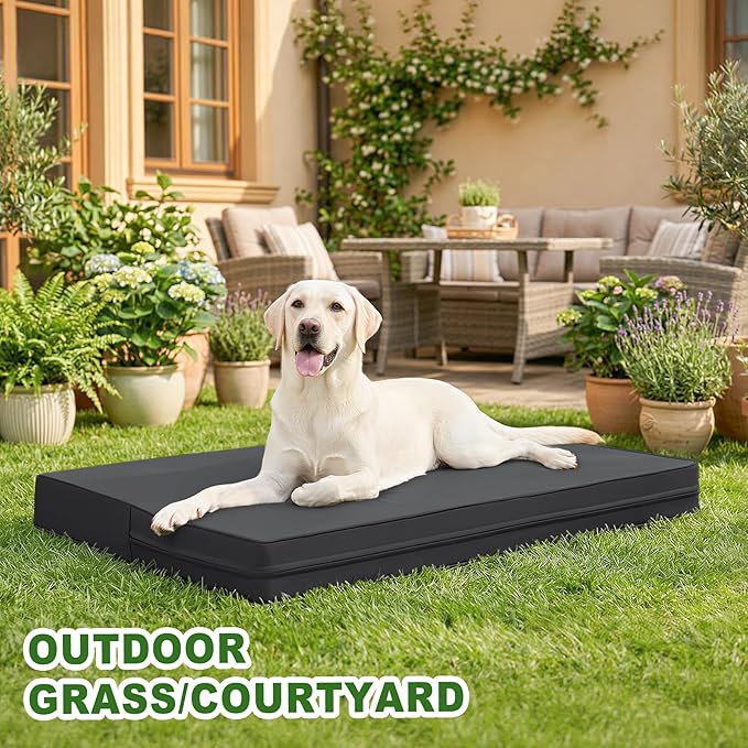 Vonabem Outdoor Dog Bed Waterproof Washable, Jumbo Large Crate Bed 54 inch, Wipeable Leather Pet Beds with Removable Cover, XXXL Durable Anti-Slip Kennel Pad 53"x36" Black