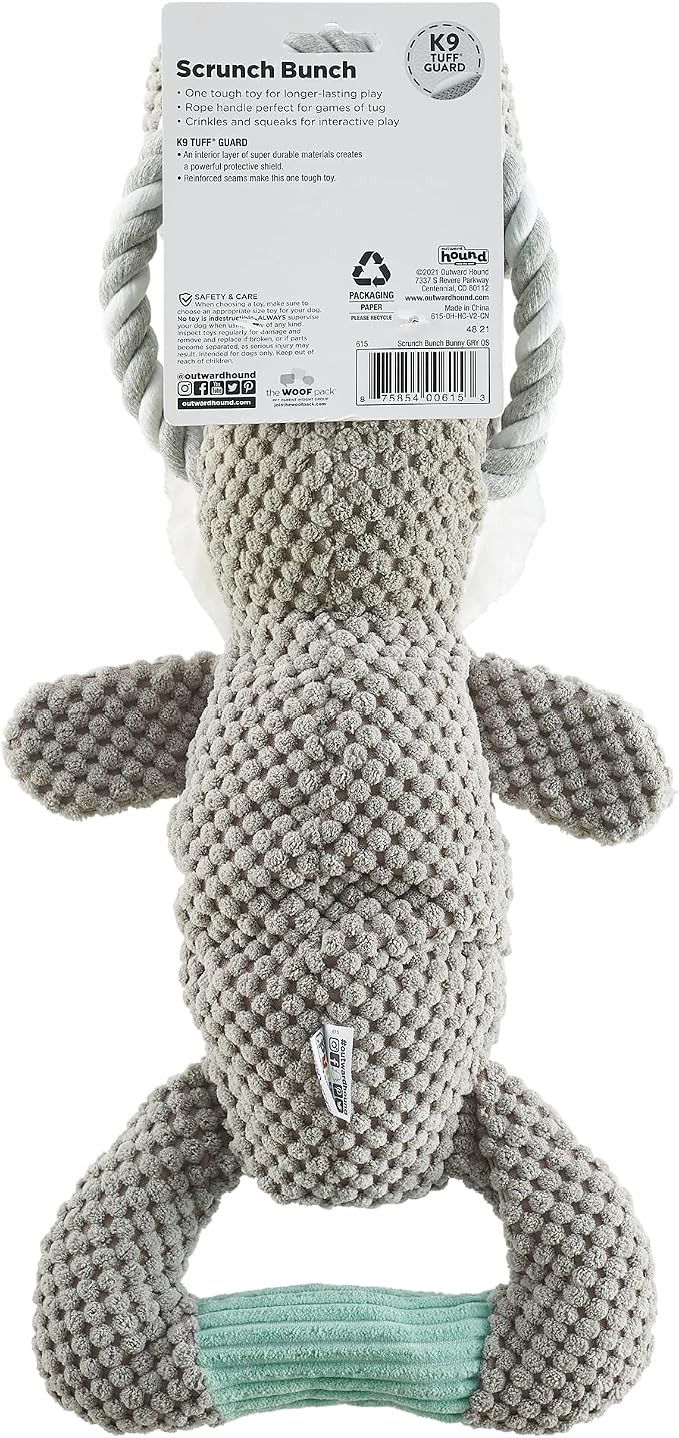 Outward Hound Scrunch Bunch Bunny Interactive Plush Squeaky Dog Tug Toy