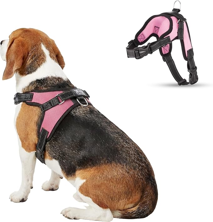 No Pull Reflective Adjustable Dog Harness With Handle- Comfortable Soft All Weather Mesh, Easy On Puppy Harness For Small Medium and Large Dogs (Pink) Medium